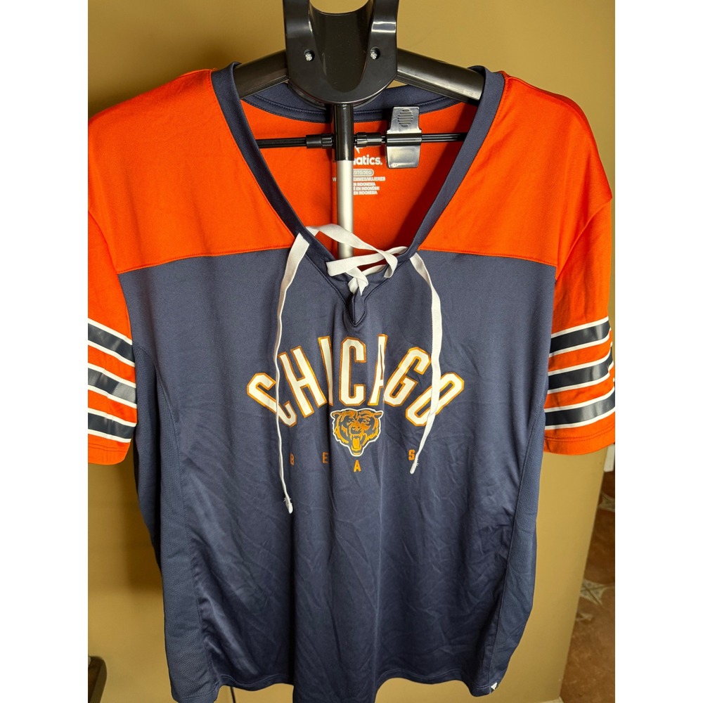 Fanatics Chicago Bears Womens 3XL Lace Up V-Neck Jersey Shirt Navy Blue Orange